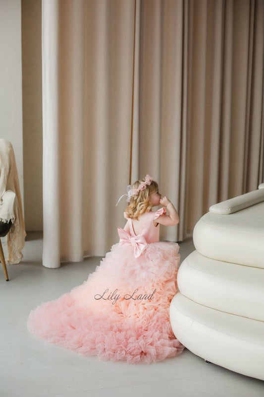 Rosa Girl Dress in Peach Ombre with Long Train